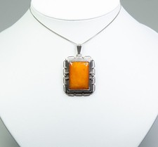 835 Silber - großer antiker Art Deco Anhänger - Butterscotch-Bernstein