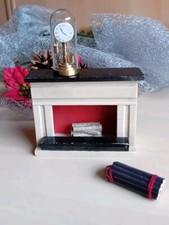 Holz Puppenhaus Kamin Miniatur Messing Uhr Puppenstube Möbel Spielzeug Vintage 