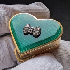Herz Pillendose Faberge Stil 88 Z 916 Silber vergoldet Emaille Diamant Schleife