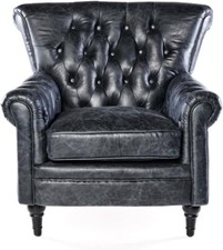 Vintage Chesterfield Ledersessel Schwarz Leder Ohrensessel Club Echtleder Sessel