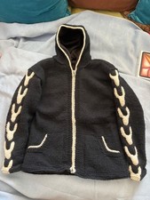 Strickjacke Kaputze Nepal Alpaka Wolle schwarz fleecefutter  warm Gr.M