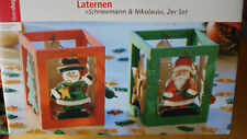 Laternen "Schneemann & Nikolaus", 2er-Set aus Holz mit Teelichthaltern