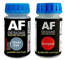Lackstift für Skoda F5Y Polar Blau Metallic + Klarlack je 50ml Autolack Basislac