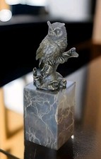 Bronze Eule Skulptur Uhu Figur Bronzefigur Tierfigur Kauz Statue Deko Vogel Neu