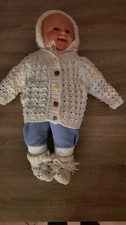 Babyset Ausfahrgarnitur 4-tlg. Jacke, Mütze, Schühchen ,cremefarben, Handarbeit 