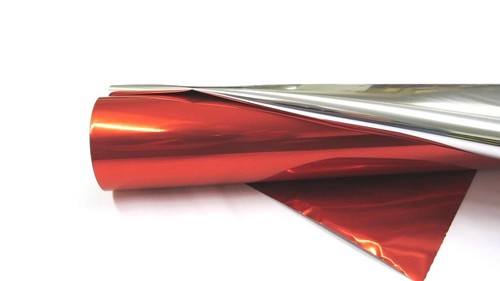 Geschenkfolie rot silber 50mtr - geschenkfolie, rot/silber