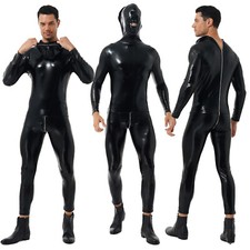 Herren Leder Jumpsuit Wetlook Catsuit Glänzed PVC Overall Zipper Ganzkörperanzug