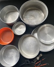 12-teilg Camping Töpfe SET Alu Topf Behälter Kochgeschirr Vintage Sieb #21