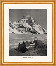 Broad Peak mit Lager XI Mustaghkette Hindukusch Zelte Alpinismus A3 0187 Gerahmt