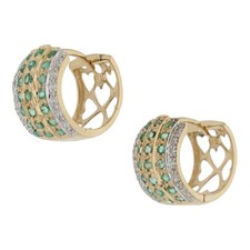 Smaragd Diamant Creolen 585/ 14 K Gold Ohrringe Schmuck Damen Geschenk O04.1178