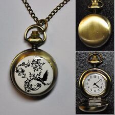 Taschenuhr Ø 27 mm Emaille Kettenuhr Uhr Kette Schwalbe Ranken gold-farbig