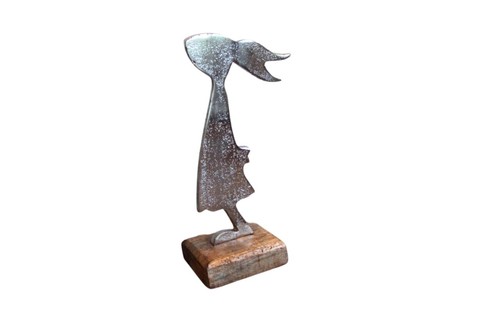 Metallhase auf holzsockel - metallhase,