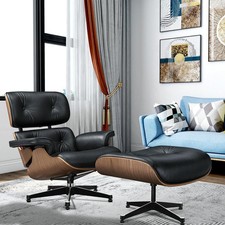 Klassischer Lounge Chair und Ottomane Echtes Leder Sessel Drehstuhl