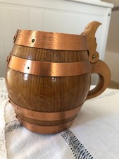 Vintage Holz Bierkrug m. Deckel aus Eiche mit Kupfer Baendern 0,5 l