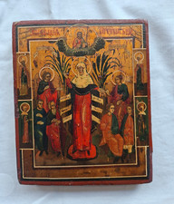 Alte russische Ikone Maria Magdalena umgeben von Heiligen auf Holz