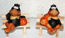 Tierfiguren Rabe auf Holzbank sitzend 2erSet GH 12 cm Terracotta Holz Dekoration