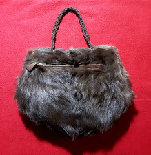 Echtpelz Nerz Fell Muff Handwärmer, Reißverschlusstasche, Tragegriff geflochten