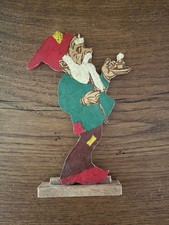 Antik Erzgebirge Holzbild Flachfigur Holz Weihnachten Zwerg mit Kerze