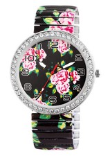 Armbanduhren Damen Design Edelstahl/Metall Zugarmband flexibel bunt Flower Power