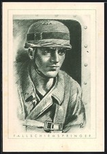 Künstler-AK Der Fallschirmjäger, Stahlhelm 