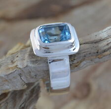 925 Sterling Silber Ring mit blauem Topas, hellblauer Stein, viereckig, Oktagon