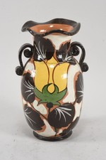 N91B31- Art Deco Keramik Vase Henkelvase mit Wellenrand