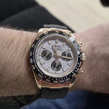 SeikOak Rose Gold Chronograph Watch | Meteorite-Style Dial | Rubber Strap