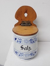 Tolles antikes Salzfass Porzellan Zwiebelmuster mit Wandholzbrett um 1900