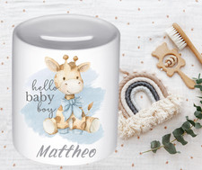 Spardose Giraffe – Hello Baby Boy mit Name, Geschenk Geburt