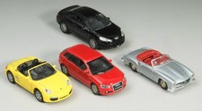 4 Welly H0 Modellautos M 1:87 Set No. 3: Porsche, Audi A3, 190 SL, Peugeot 407
