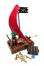 Playmobil  * Piraten * Piraten-Käpitän auf Floss mit Segel * Schatzkarte Kiste
