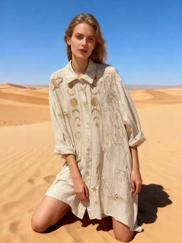 Blusenkleid beige mit - beige,
