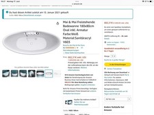 Freistehende Neuwertige Badewanne mit Armatur und Ablaufgarnitur Edelstahl Bad