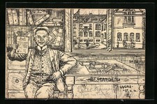 Künstler-AK Student zeigt stolz sein Abschlusszeugnis 1905 