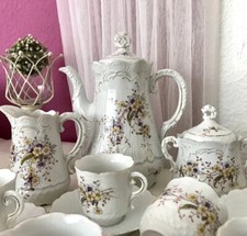 Antik Jugendstil Porzellan Kaffeeservice Kaffee Service für 6 Personen Relief