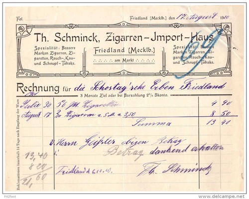 Uralte rechnung 1910 - uralte,