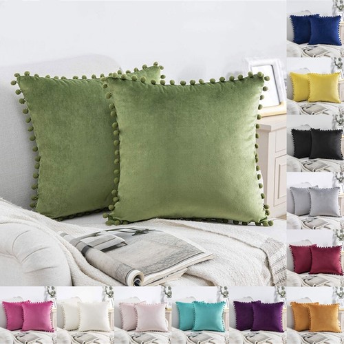 Samt kissenbezug mit pompoms - samt,