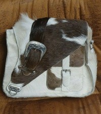 Exklusive ältere Felltasche Fohlenfell braun weiß UNIKAT Handarbeit 