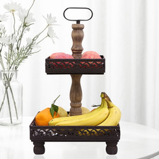 Etagere 2 Stöckig Servierplatte Etagen Metall Braun Vintage Standetagere XXL 52