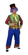 Clown Frack Herren Harlekin Kostüm Anzug Kasper Weste Jacke Mantel Hut Zylinder