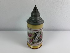 Bierkrug mit BODENBILD, Pracht Steinkrug bemalt Zinndeckel 0,5l alt antik RAR