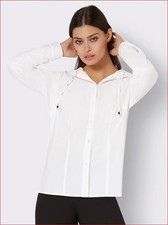Bluse weiß 40 Damen Langarmbluse mit Kapuze ecru 7.4152