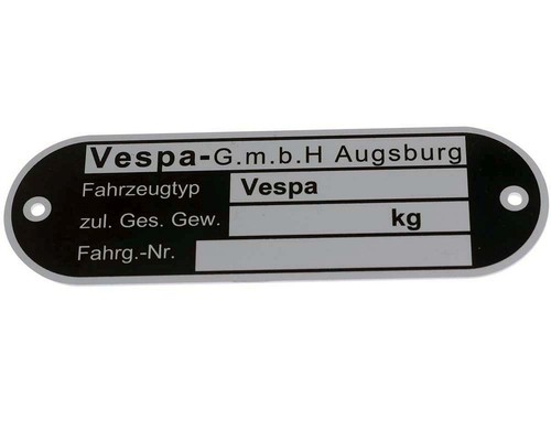 Typenschild für vespa gmbh - typenschild,