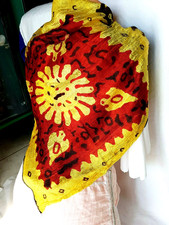 LUXUS Hals Kopft Tuch 120x120 groß Schal Gelb Rot Schwarz Pareo Beach Strand h37