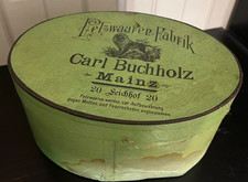 Alte Papp Schachtel Karton für Pelzwaren Carl Buchholz Mainz um1900 13x26cm Deko