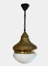 Antike Messing Hängelampe Opalglas Jugendstil Art Deco Vintage Lampe