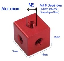 Alu M5 Gewinde Würfel 15x15x15mm mit 6 Gewinden Gewindewürfel Profil Verbinder r