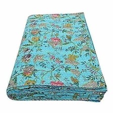 Indisch Blau Blumen Kantha