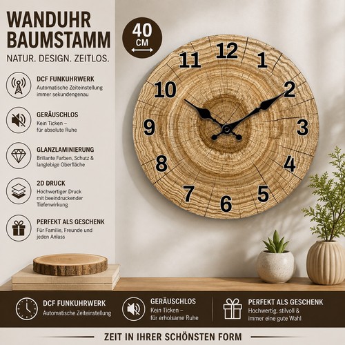 Wanduhr baumstamm druck dcf - 2d,