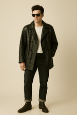 Vintage Herren Ledermantel Oversize Doppelreiher Echtleder Schwarz 80s 90s M-XL